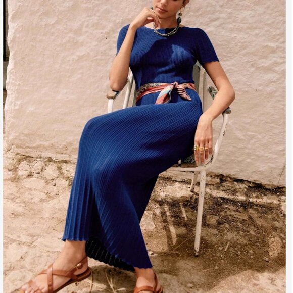 NWT Sezane Joey Midi Dress - Blue Flash Knit French Casual - Picture 1 of 7